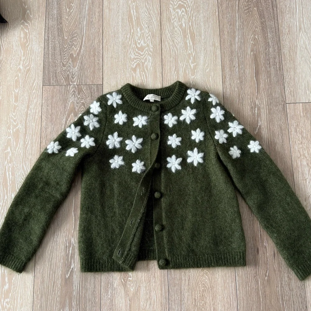 Sezane Andrew Cardigan Perfect Green/ Ecru - Size S - Picture 10 of 12